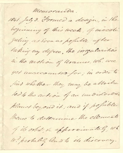John Couch Adams's note to himself to investigate