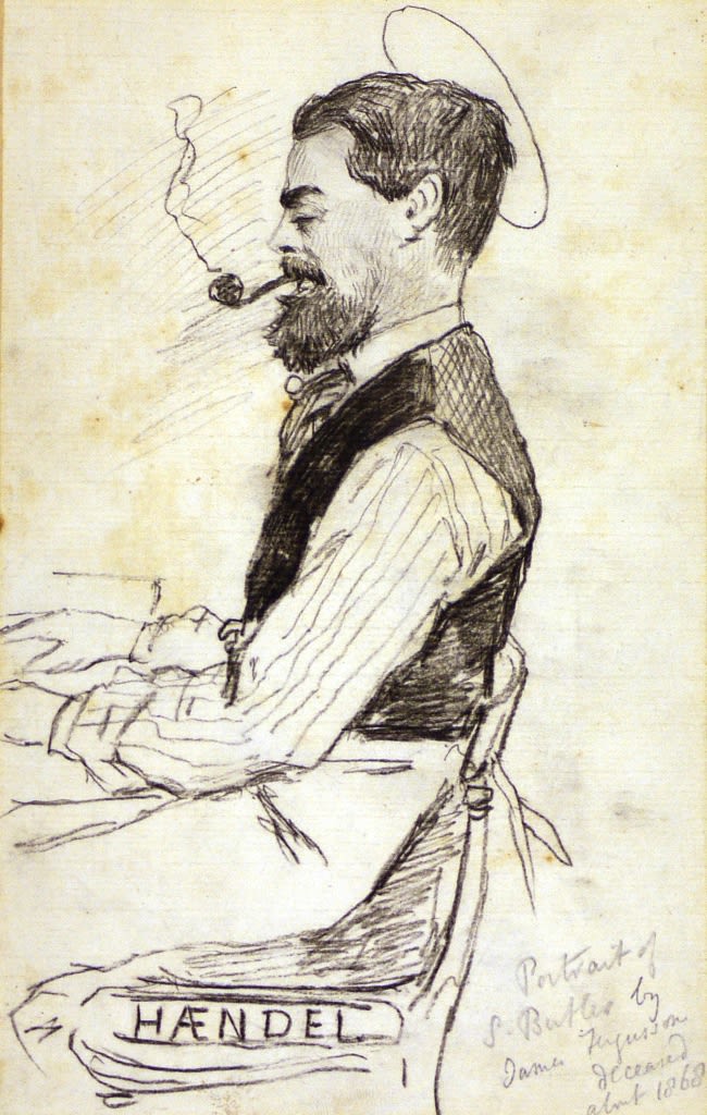 Pencil drawing of Butler at the piano